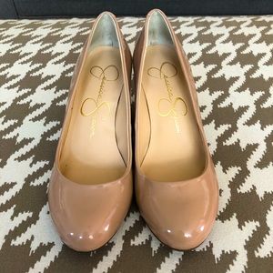 Jessica Simpson Nude Patten Leather Wedge Heels